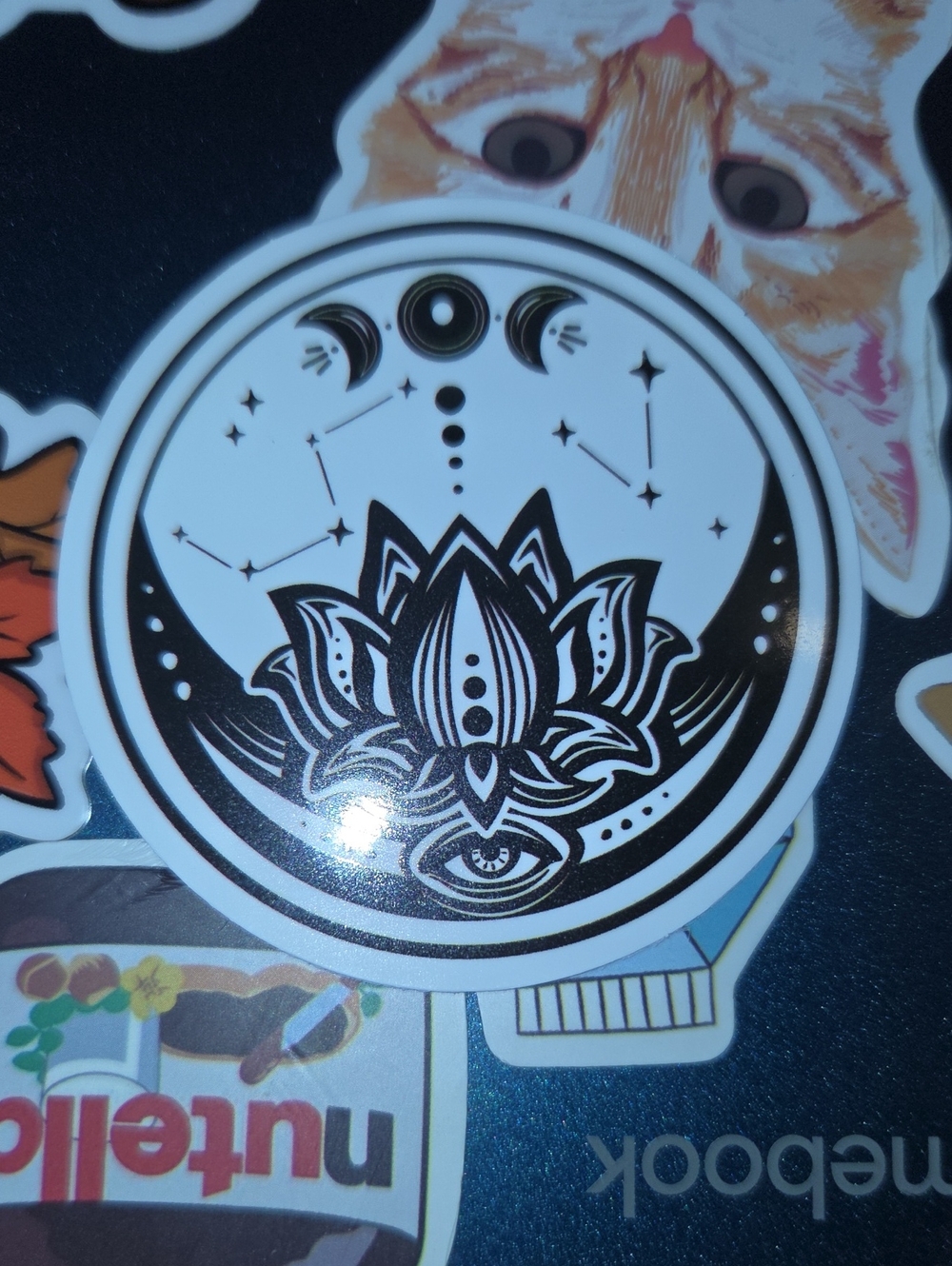 Black and White Lotus Moon Sticker - Unbranded